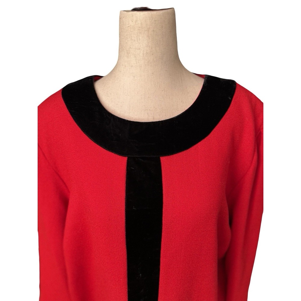 Evan Picone Vtg 90s Does 60s Dress Plus Size 20W Red Holiday Wool Velvet USA - Picture 5 of 12